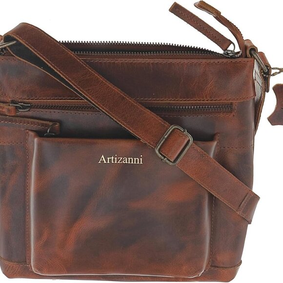Premium Leather Crossbody Messenger Bag Multiple Pockets Adjustable Straps Sh